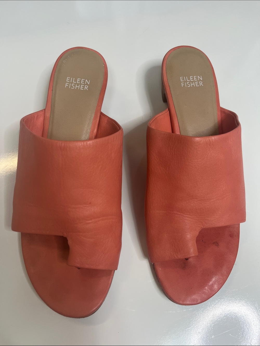 Coral Leather Sandals Slide Mules Eileen Fisher Size 9.5
